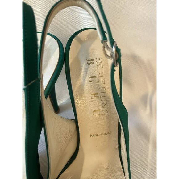 Something‎ Bleu Kelly Green Satin Sling Back Stilettos Platform Heels Bow SZ 7.5 - Picture 8 of 12